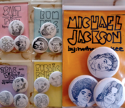 Image of Micheal Jackson, PE, Salt N Pepa, Run DMC, 2pac & Biggie button sets