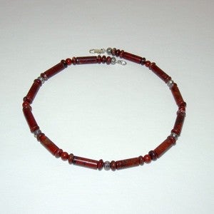 Image of Mens Handmade Beaded Necklace - Red Jasper Tube