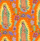 Image of FF Our Lady of Guadalupe Mexico cotton quilt fabric Los Sanctos Orange