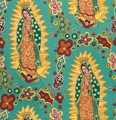 Image of FF Our Lady of Guadalupe Mexico Cotton Quilt Fabric Los Sanctos Turquoise