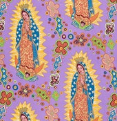 Image of FF Our Lady of Guadalupe Cotton Quilt Fabric Mexico Los Sanctos Lavender