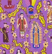 Image of FF Santos Our Lady of Guadalupe Cotton Quilt Fabric Mexico Los Sanctos Lavender