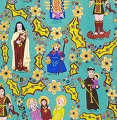 Image of FF Santos Our Lady of Guadalupe Cotton Quilt Fabric Mexico Los Sanctos Turquoise