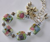 Image of Freshwater pearls & Lampwork in Sterling Silver Bracelet