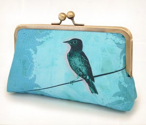 Image of Bird on a wire, original silk-lined clutch bag