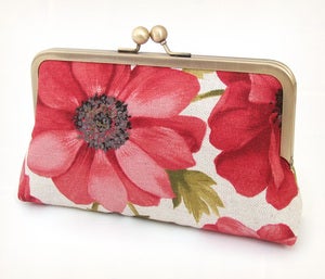 Image of red anemones, clutch bag with silk lining  