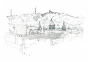 Image of Barcelona, view from Jardi Botanic screen print