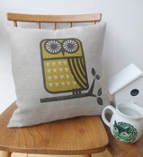 Image of owl cushion in yellow
