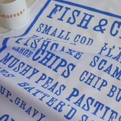 Image of Fish & Chips tea towel - classic blue
