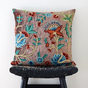 Image of KASHMIR CREWEL Velvet Cushion Cover, Throw Pillow, 45 x 45 cm, 18 inch