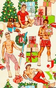 Image of Sexy Pin Up Christmas Guy Cotton Fabric - All I Want for Christmas Color: White/Cream