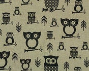 Image of HOOT OWL Modern Cotton Fabric Upholstery Drapery Apparel Black Natural Barkcloth Texture