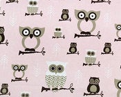 Image of HOOT OWL Modern Cotton Fabric Upholstery Drapery Apparel Pink