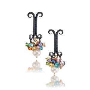 Image of CZ Cluster with Pearl Curl Earrings