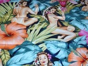 Image of Sexy Hawaii Pin Up Hula Girl Cotton Fabric Quilt Fabric TWO COLORWAYS AVAILABLE