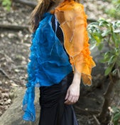 Image of Orange and Blue Japanese Shibori Hand-dyed Bubble Shawl