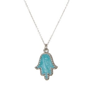 Image of Enamel Hamsa Necklace-Silver/Turquoise