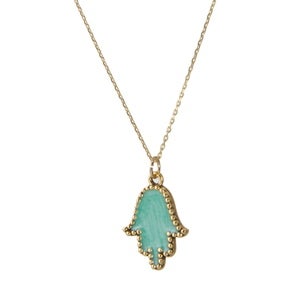 Image of Enamel Hamsa Necklace-Gold/Turquoise