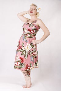 Image of 'Lucky Diamonds' dress - Antique Pink Hawaiian Barkcloth