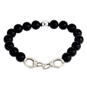 Image of Handcuffs Link & Onyx Bead Bracelet