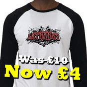 Image of SOLD OUT: Black & White Baseball Long Sleeve (Black & Red Logo)