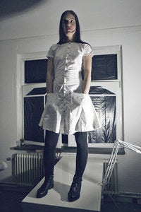 Image of White dress with yellow details