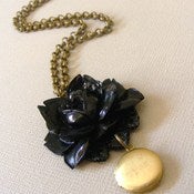 Image of Black Rose and Locket Necklace