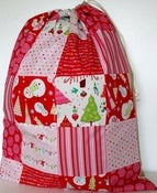 Image of Patchwork and Linen Santa Sack             ~ Raspberry Frosty ~