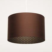Image of Brown silk drum lampshade with gold geometric print - Brown lampshade