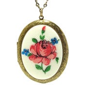 Image of Broderie rose locket necklace