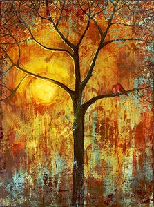Image of Red Birds Tree Signed Print