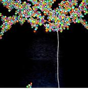 Image of Tree of Many Colors Squared - recycled mixed media