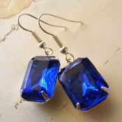 Image of Retro Glam Sapphire Blue Rhinestone Earrings