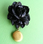 Image of Black Rose and Locket Brooch