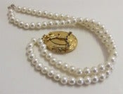 Image of Faux pearl beaded vintage locket charm necklace