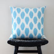 Image of Cyan Dot Uzbek Ikat, Silk and Cotton Cushion Cover, Pillow, 45 x 45 cm, 18 inch