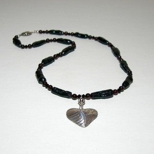 Image of Handmade Beaded Necklace - Fresh-Water Pearls with Silver Heart Pendant