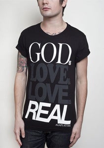 Image of "God is Love" on Black shirt