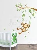 Image of Vinyl Wall Art Decals - Monkey on Swing Theme- dd1017