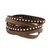 Image of Studded Leather Wrap Bracelet- Brown/Bronze