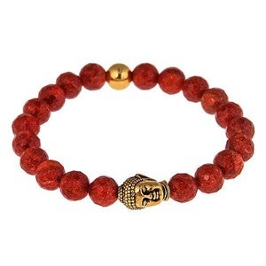 Image of Gold Buddha & Coral Bead Bracelet