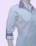 Image of White Sateen Stripe / Dark Purple Check - LIMITED EDITION - Sold Out