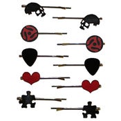 Image of Hairpins made from recycled vinyl records.