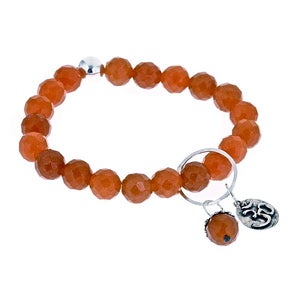 Image of Peach Jade Om Charmed Bead Bracelet