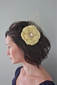 Image of Alva - Golden Sunshine Silk Flower with Vintage Brooch center