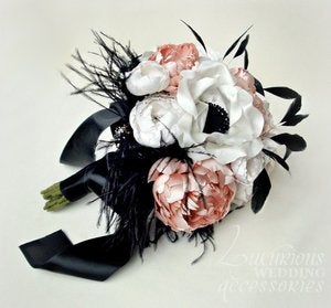 Image of Black Tie Diva Silk Brooch Bridal Bouquet