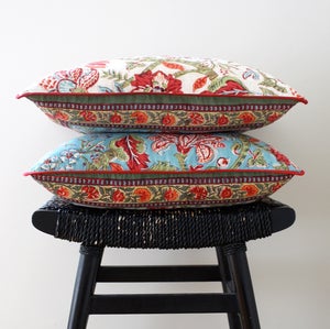 Image of Anokhi Teal Blue Cotton Hand Block Printed Floor Cushion Cover 60 x 60 cm, 24 inch