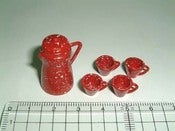 Image of Miniature Red Speckleware Jug and 4 Cups