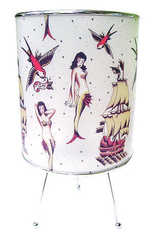 traditional. navy 12" lamp with sailor tattoo flash,in a natural color with traditional sailor