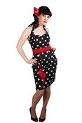 Image of Black & White Fitted Dress With Red Detail